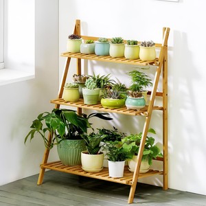 Support pour plantes contemporain à 3 niveaux en bois dur tropical |   Étagère de présentation en bois pour plantes d'extérieur, vente en gros - Product Image 1