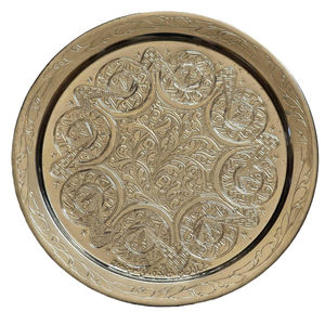 Bandeja de Servir Redonda de Metal Plateado Marroquí Vintage al por Mayor, Hecha a Mano, con Diseño Grabado Decorativo, Adorno para el Hogar - Product Image 1