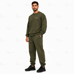 Ensemble de survêtement ample pour homme en molleton brossé de qualité supérieure, sweat-shirt à col rond et pantalon de jogging fuselé, deux pièces - Product Image 2