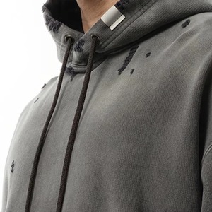 Sweat-shirt à capuche oversize pour homme, couleur unie, coton lavé, tissu molletonné français, avec poches, coupe ample, automne - Product Image 5