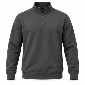 Sudadera de Hombre, Color Gris Oscuro, Cierre de Cremallera de un Cuarto, Corte Regular, Color Sólido, Cuello Alto Informal, Transpirable, 100% Algodón - Product Image 1