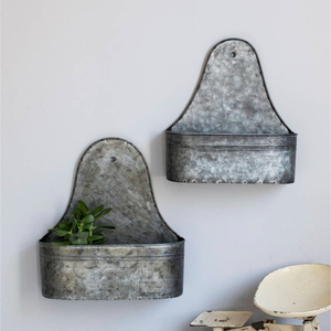 Ensemble de 2 jardinières murales en métal galvanisé, style vintage, pour intérieur et extérieur, en zinc, suspendues, pour la décoration de jardin et de maison - Product Image 1