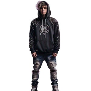 Haute qualité personnalisé diamant coton polaire pull à capuche hommes sweats poids lourd strass goujon hommes sweats à capuche - Product Image 1