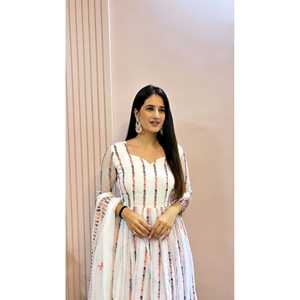 Vestido Anarkali de Algodón de Diseño para Fiestas con Pantalón y Dupatta, Conjunto Elegante de Pantalón y Dupatta - Product Image 1