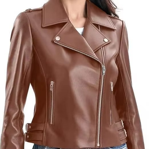 Chaqueta Corta de Cuero Genuino para Mujer, Estilo Vintage, para Motociclismo y Equitación, Impermeable, Estilo Urbano - Product Image 1
