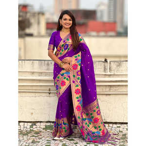 Elite Weaves Purple Paithani Silk Zari Woven Saree with Big Border <b>Indian</b> & <b>Pakistani</b> <b>Clothing</b> 650g - Product Image 6