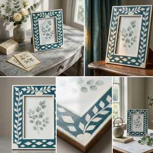Cadre artisanal haut de gamme en MDF avec incrustation de os et mosaïque en résine et nacre - Product Image 2