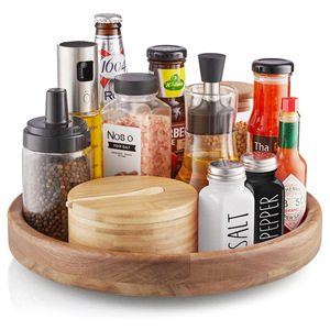 Placard de cuisine Lazy Susan en bois d'acacia à deux niveaux - Product Image 1