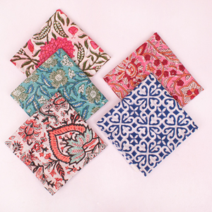 Set of 5 - Vintage-Inspired Handprinted Head Wrap Pure Cotton Bohemian Bandana Scarf Sustainable Neck Tie For Unisex Wholesale - Product Image 2