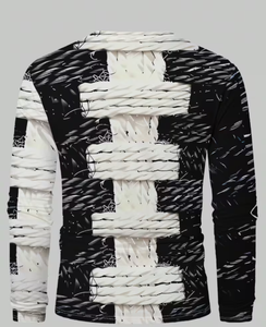 Sweat-shirt décontracté élégant pour homme, manches longues, imprimé noir et blanc, gaufré, anti-rétrécissement, séchage rapide, coton tricoté 300g - Product Image 2