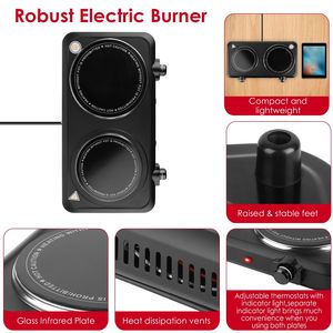 Placa de Cocción Eléctrica Portátil de Cerámica con Doble Quemador Infrarrojo de 2000W, Placa Caliente de Vidrio de 7.5 y 6.3 Pulgadas para RV, Encimera de 6.3 Pulgadas - Product Image 5