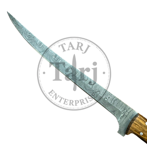 Cuchillo de caza hecho a mano de acero de Damasco con punta de caña, mango de madera de palisandro y funda de cuero B2B USA TRENDING G10 full tang - Product Image 2