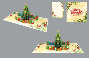 Christmas 3D Pop-Up Greeting Card With Decorated Tree And Gifts Rectangle Paper Digital Printing Gloss Lamination - Product Image 4