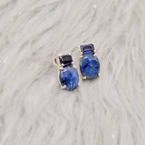 Elegant Natural Sapphire Iolite Quality Gemstone Work 925 Sterling Silver Stud <b>Earrings</b> Jewellery Claw Setting Womens Daily Wear - Product Image 2