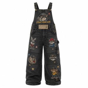 Charcoal Washed Cotton Denim Overalls Regular Fit Retro <b>90s</b> Skate Unisex Summer Casual High Waist Customizable 280g Grey - Product Image 2