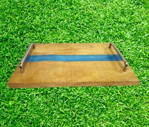 Bandeja de servir rectangular de madera de acacia hecha a mano, especial para el Ramadán, popular para servir comida en restaurantes, hoteles y en el hogar. - Product Image 2
