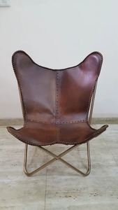 Vintage Leather Butterfly <b>Chair</b> Handmade Accent Lounge <b>Chair</b> Metal Legs Living Room Hotel Furniture - Product Image 5