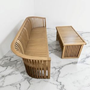 Ensemble de jardin moderne en teck massif avec banc de patio extérieur à lattes cannelées courbées et table basse, pour villas, complexes hôteliers et jardins, mobilier contractuel - Product Image 2