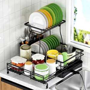 Égouttoir à vaisselle moderne en métal blanc avec égouttoir pivotant à 360 degrés et porte-couverts, organisateur de comptoir de cuisine - Product Image 3