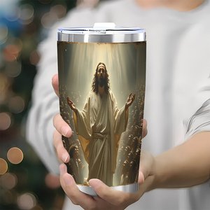 Stainless Steel Tumbler 20oz Double Wall <b>Insulated</b> Travel <b>Mug</b> With Jesus Design - Product Image 3
