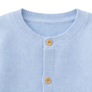 Cardigan en tricot texturé bleu ciel pour bébé, en coton doux, à manches longues, boutonné devant, pour nouveau-né, nourrisson, tout-petit - Product Image 3