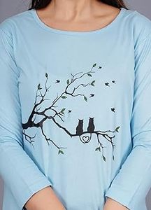 T-shirt à manches longues pour femme, décontracté, imprimé, tissé, 100% coton, col rond, été - Product Image 3