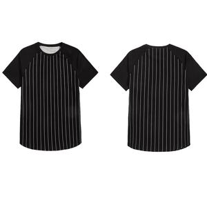 Camiseta lisa de cuello redondo para hombre, camisa deportiva de poliéster de manga corta, negra, a rayas, con estampado personalizado, OEM - Product Image 6