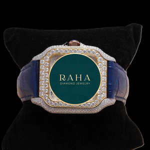RAHA กล่องใส่นาฬิกาเครื่องประดับมอยซาไนต์สุดหรู 42 มม. สายสแตนเลสสีเหลืองทอง ระบบควอตซ์แบบอนาล็อก คริสตัลแซฟไฟร์ โรมัน - Product Image 1