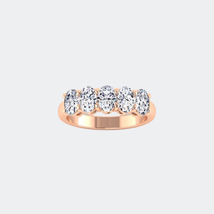 Bague pour femme certifiée, 2,50 carats au total, sertie de cinq pierres ovales cultivées en laboratoire, style vintage - Product Image 6
