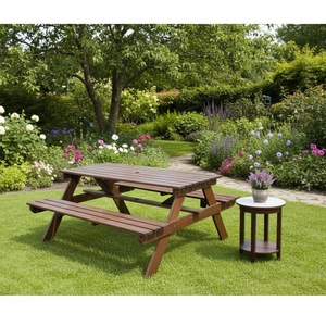 Solid Wood Picnic <b>Table</b> <b>Bench</b> <b>Set</b> Outdoor Garden Furniture Rustic Style Durable 4 Seater Patio <b>Set</b> - Product Image 2