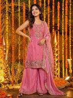 Ensemble élégant de robe Salwar en soie Fandy pour femme, Kurti brodé avec perles et sequins, Dupatta assorti, entièrement cousu, pour fêtes et mariages