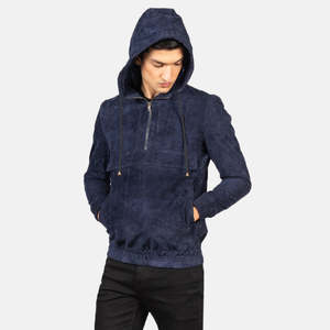 เสื้อแจ็คเก็ตวาร์ซิตี้ OEM รุ่นวินเทอร์บลู ผ้าหนังกลับ ป้องกันแบคทีเรีย หนังแท้ โพลีเอสเตอร์ 100% สำหรับผู้ชาย สไตล์ลำลอง คอตั้ง ซิป - Product Image 2