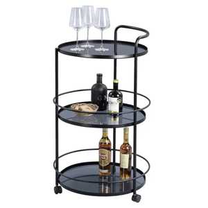 Vintage Brass Oval Bar Cart 2-Tier Metal <b>Serving</b> <b>Trolley</b> Mobile Drink Cart with Guardrails for Home and Hospitality - Product Image 6