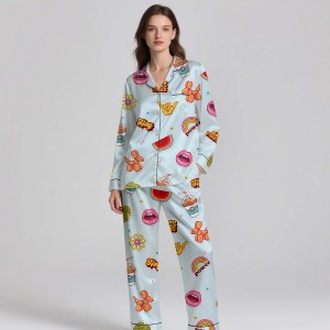 Ensemble de pyjama en satin de soie premium pour femmes 2025, manches longues, pantalon, vêtements de maison respirants - Product Image 4