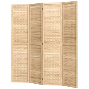 Divisorio in Legno a 4 Pannelli Tagliato al Laser, Alto 1,70 m, Design Semplice, Pieghevole, con Fori per Ganci, Colore Naturale - Product Image 1