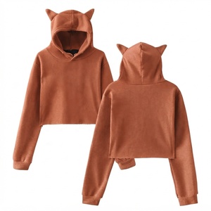 Trendy Custom Women Cropped Hoodie Detail Hood Ear <b>Cute</b> Design <b>Sweatshirt</b> Breathable Soft Cotton Pullover Short Length - Product Image 2