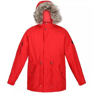 Chaqueta Acolchada con Capucha Roja para Hombre, Color Sólido, Tejido de Lana, Cierre de Cremallera, Resistente al Viento, Abrigo de Invierno, Estilo Casual, Corte Regular - Product Image 3