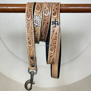 Nouveau collier de chien en cuir à carreaux réglable à la main écologique laisse et plomb en cuir véritable 3 pièces ensemble assorti pour chiens - Product Image 4