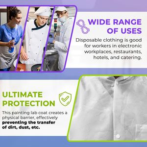 Camici Medici Monouso per Adulti, Confezione da 10, Bianchi, SMS, Lunghezza al Ginocchio, 40 GSM, Comodi Uniformi Ospedaliere - Product Image 4