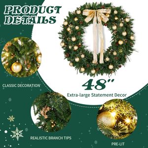 Guirlande de Noël pré-éclairée de 48 pouces avec 150 lumières blanc chaud, décorations artificielles en PVC à faire soi-même, 450 pointes, guirlande de Noël en plastique - Product Image 3