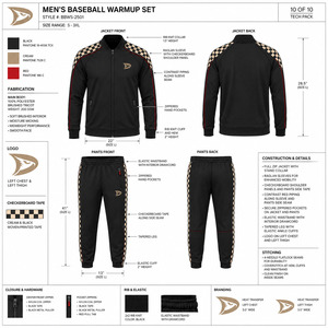 Wholesale Black Checkerboard Baseball Warmup Sets For <b>Athletic</b> Team Training Full Zip Jacket And Tapered Pants - Product Image 6