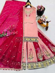 Robe de soirée Bollywood traditionnelle indienne et pakistanaise en GEORGETTE, séchage rapide, style Plazzo, pour mariage et occasions spéciales - Product Image 5