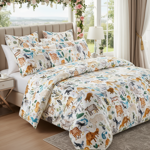 Parure de lit 4 pièces 1+2 PLW+1 150 GSM 400 TC Double 90x100 pouces avec couette en soie à motif animalier pour hôtel, maison, mariage - Product Image 3