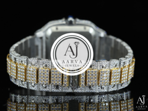 AARVA JEWELS นาฬิกาเพชรทรงสี่เหลี่ยมหรูหรา สแตนเลสสตีล อะนาล็อก ควอตซ์ สำหรับทุกเพศ 38 มม. คริสตัลแซฟไฟร์ ตัวล็อคแบบผีเสื้อ - Product Image 3