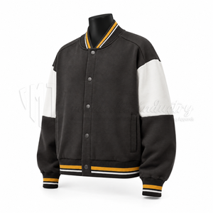 Chaqueta Varsity Unisex Personalizada con Bloques de Color, Mangas en Contraste, Botones a Presión, Cuello Mao, Transpirable, Resistente al Viento y Ecológica - Product Image 3