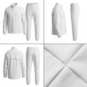 2026 Unisex White Tracksuit Set Full Sleeve Stand Collar <b>Zipper</b> <b>Jacket</b> Solid Color Casual Breathable Spring Wear Adult Size - Product Image 4
