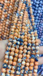 ลูกปัดหินสีเหลืองน้ำเงินทรงกลม ลูกปัดเรียบเนียน หินบำบัด ลูกปัดหลวมสำหรับทำสร้อยข้อมือ สร้อยคอ DIY เครื่องประดับ - Product Image 2