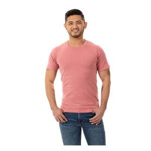 เสื้อยืดคอกลมแขนสั้นสีชมพูสำหรับผู้ชาย ผ้าฝ้าย 100% ทรงปกติ สวมใส่สบาย สีพื้น ผ้าเจอร์ซีย์ถัก - Product Image 2