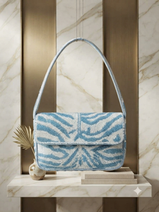 Blue <b>White</b> Beaded Embroidery Straps Fashion Clutch <b>Bag</b> Flap Shoulder Purse Geometric Pattern Women's Handbag High Quality for - Product Image 3