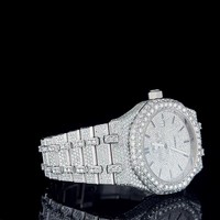 Montre Sportive Entièrement Sertie de Moissanite et Diamants, avec Breloque en Cristal Saphir, Mouvement Mécanique Personnalisé, Bracelet en Acier Inoxydable 20mm, Aiguilles Entièrement Serties